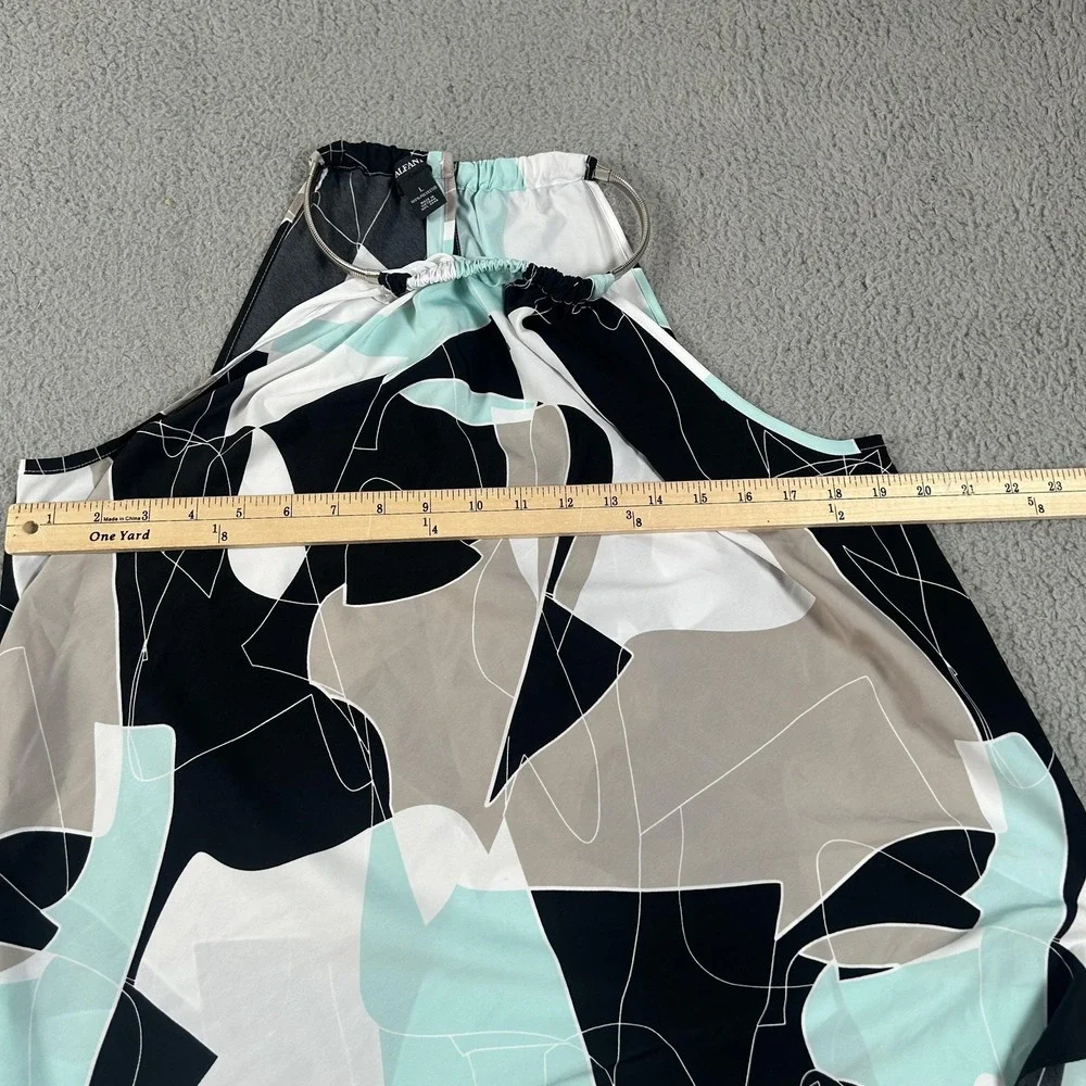 Alfani Shirt Womens Large Black Mint Beige Halter Handkerchief Hem Abstract - Picture 8 of 13